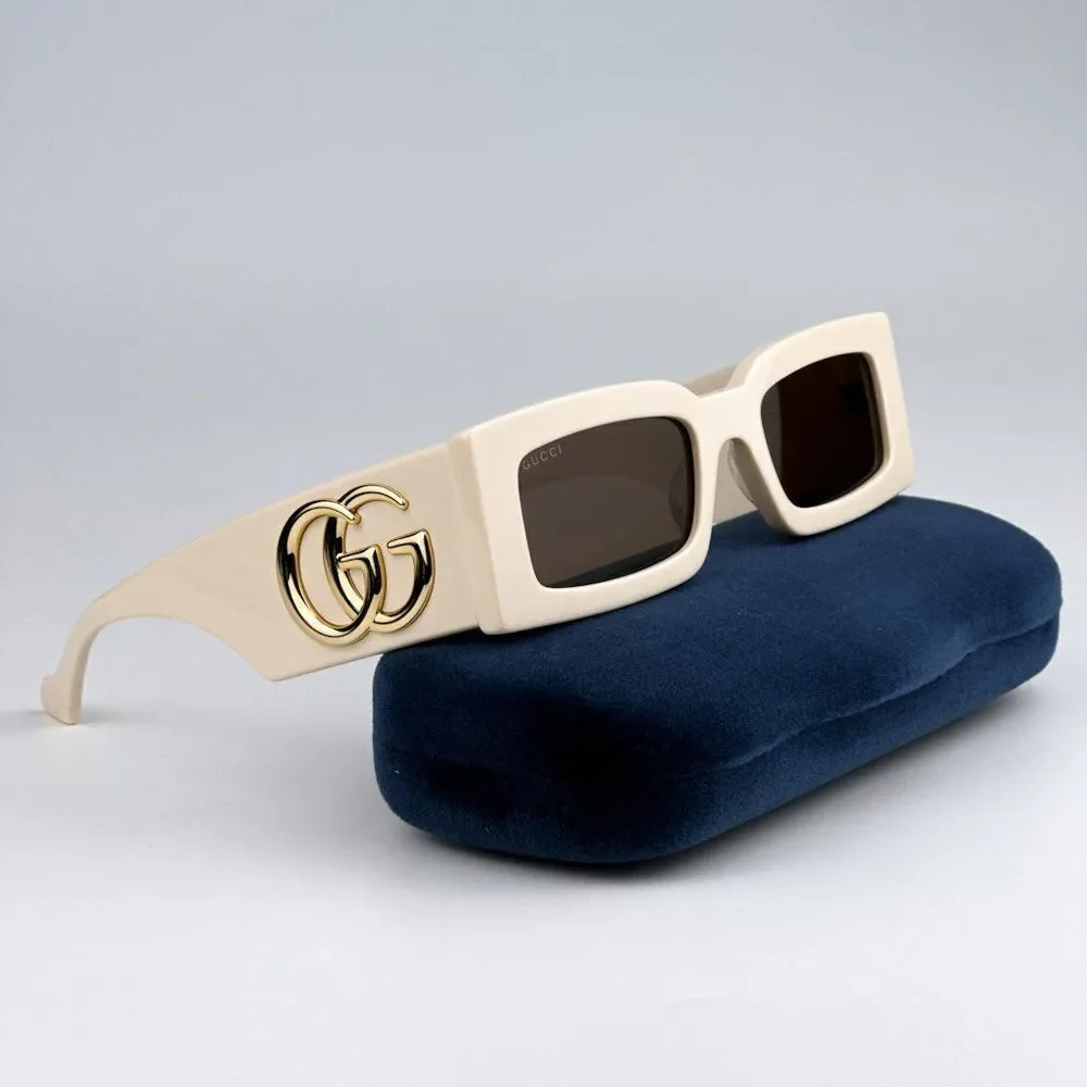 NEW Gucci GG1425S 004 Ivory Brown Rectangle Unisex Sunglasses GG 1425S